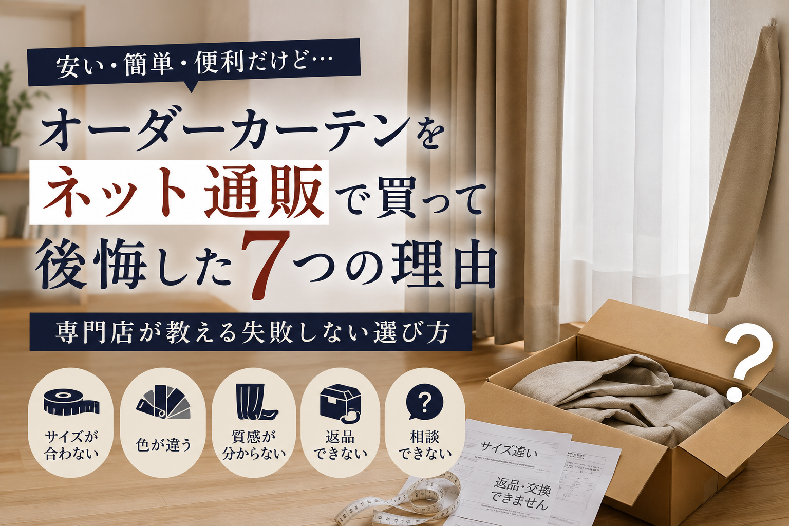 オーダーカーテンをネット通販で買って後悔した7つの理由|専門店が教える失敗しない選び方